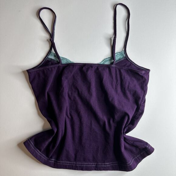 Y2K Purple Aqua Lace Trim Cami Top Contrast Coquette Soft Girl Tank XS S - Picture 4 of 9